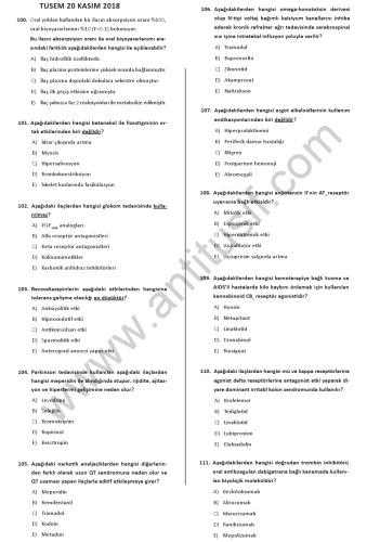 Tus Deneme Sınavları Farmakoloji Soruları