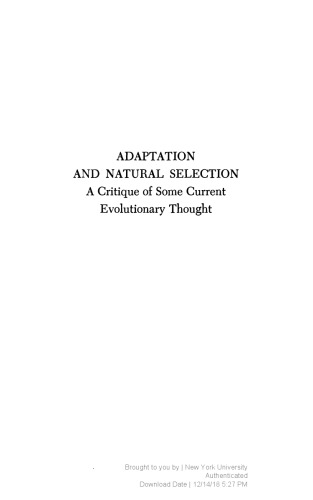 Adaptation and Natural Selection. A Critique of Some Current Evolutionary Thought