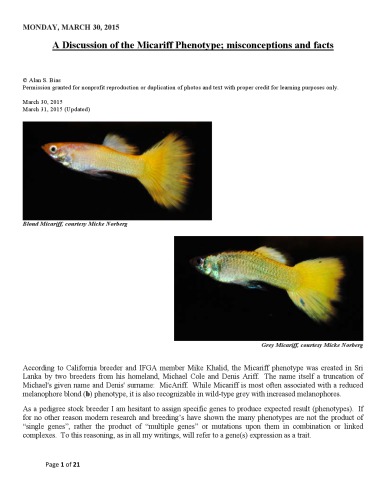 A Discussion of the Micariff Phenotype; misconceptions and facts