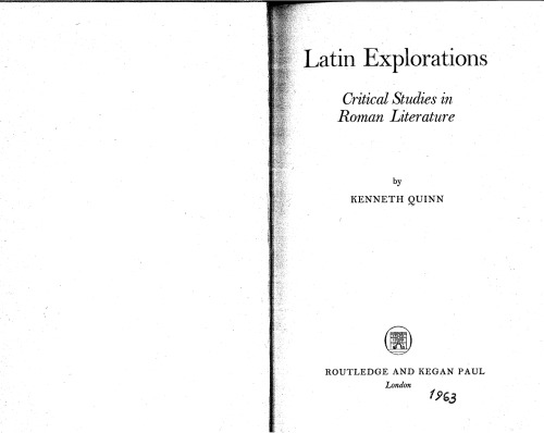 Latin Explorations: Critical Studies in Roman Literature