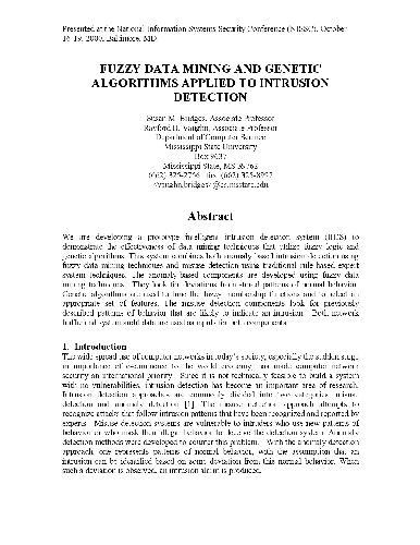 FuzzyData Mining and Genetic Algorithms Applied to Intrusion Detection