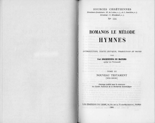 Romanos le Mélode : Hymnes XXI-XXXI, tome III