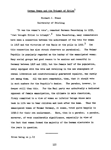 German Women and the Triumph of Hitler