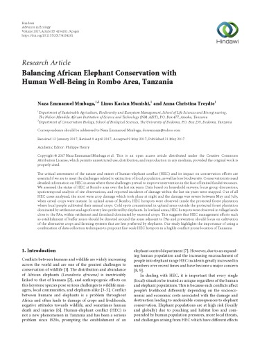 Balancing African Elephant Conservation with Human Well-Being in Rombo Area, Tanzania