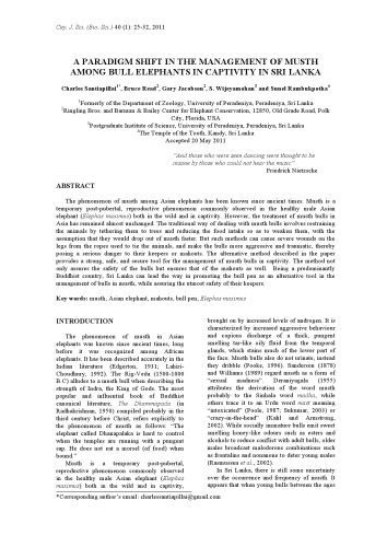 A Paradigm Shift In The Management Of Musth Among Bull Elephants In Captivity In Sri Lanka
