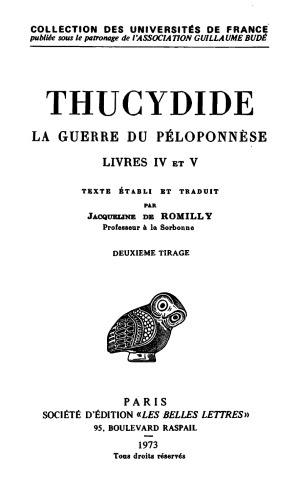 Thucydide: La Guerre du Péloponnèse. Tome III: Livres IV-V