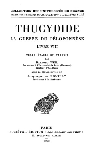 Thucydide: La Guerre du Péloponnèse. Tome V: Livre VIII