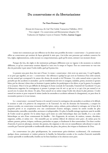Du Conservatisme et du Libertarianisme