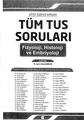 Tüm Tus Soruları Fizyoloji Histoloji Embriyoloji