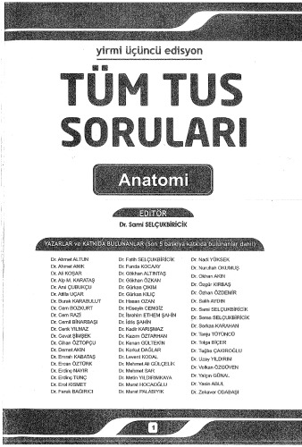 Tüm Tus Soruları Anatomi