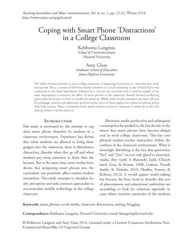 Coping with Smart Phone ‘Distractions’ in a College Classroom