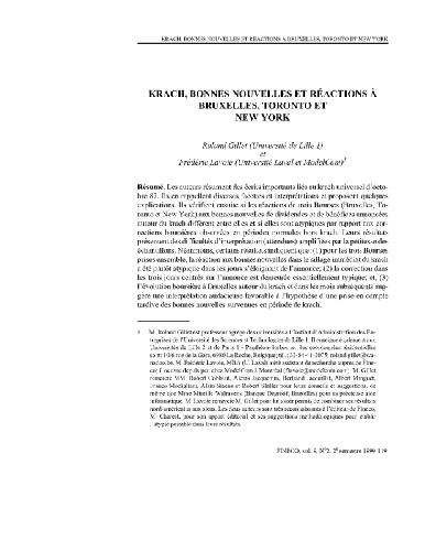 Krach, Bonnes Nouvelles Et Reactions A Bruxelles, Toronto Et New York