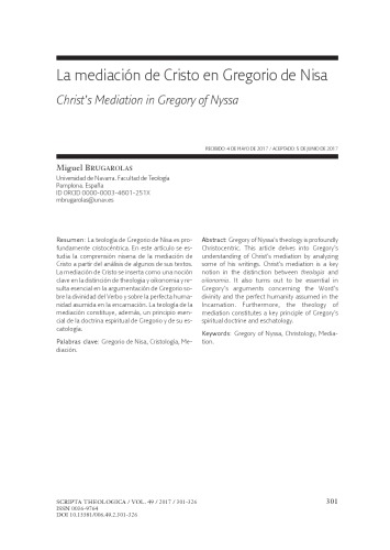 La mediación de Cristo en Gregorio de Nisa, Gregory of Nyssa