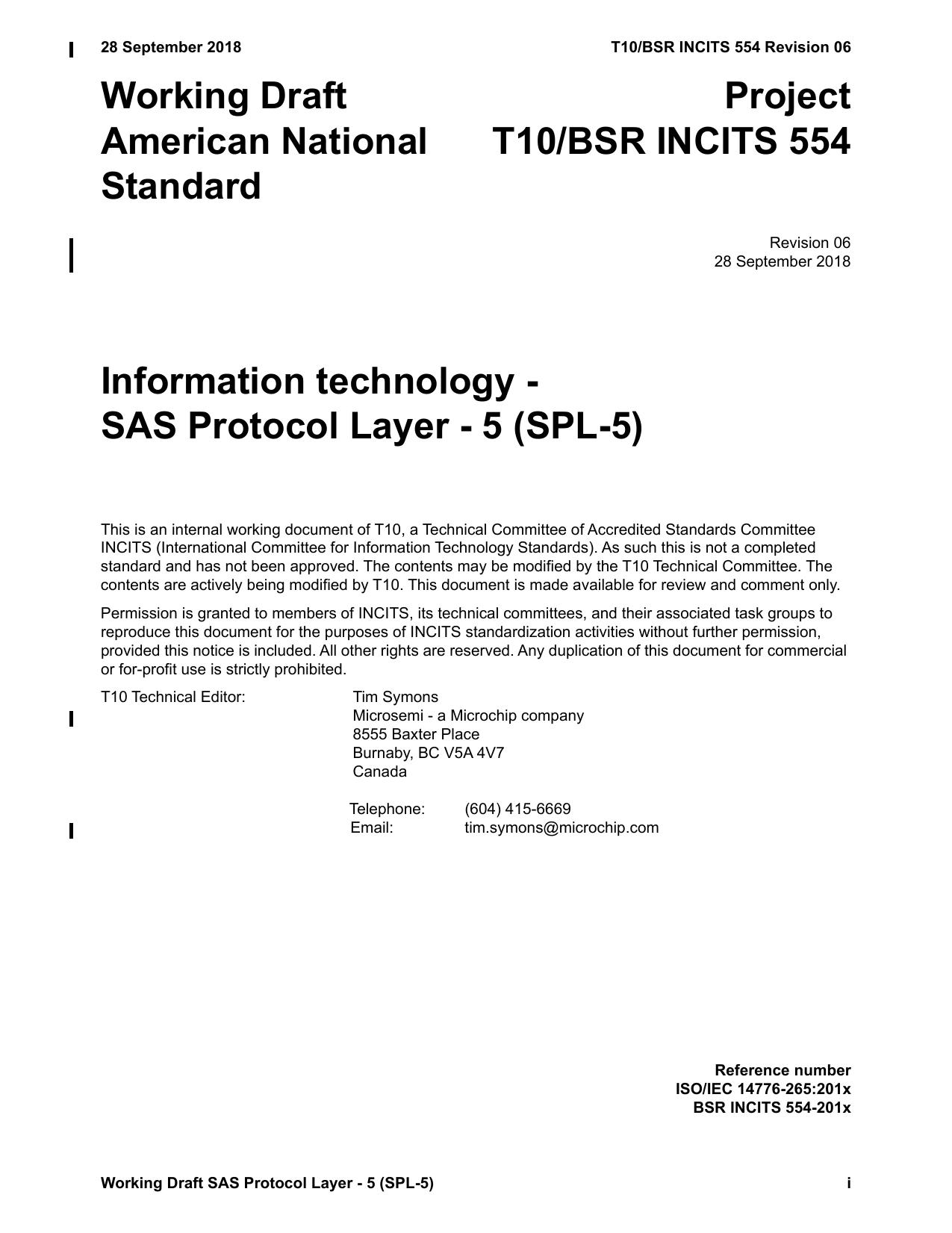SAS Protocol Layer - 5 (SPL-5 r06)