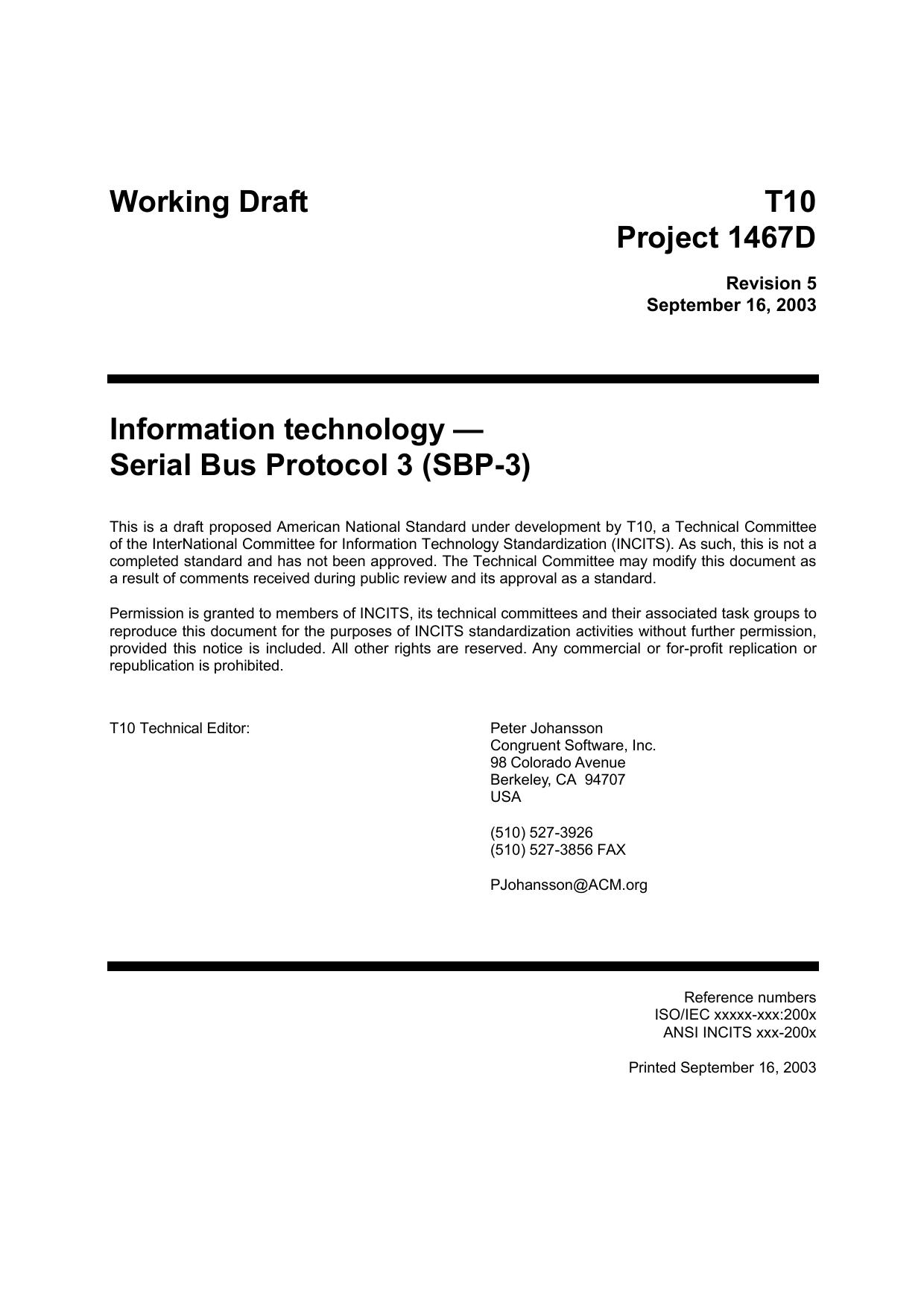 SCSI Serial Bus Protocol - 3 (SBP-3 r05)
