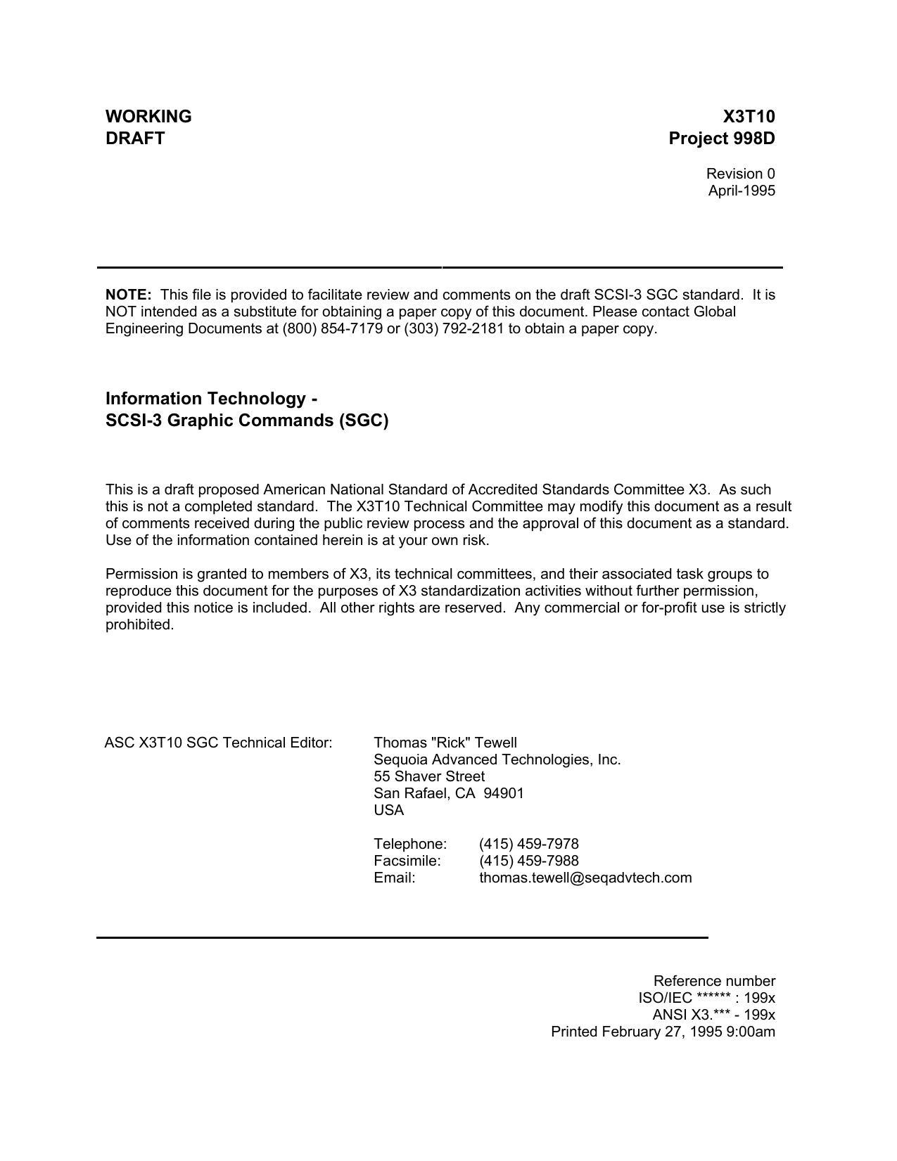 SCSI-3 Graphics Commands (SGC r00)
