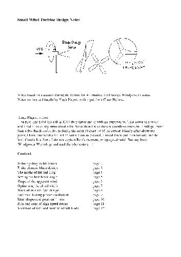 Wind Energy - Small Wind Turbine Design Notes