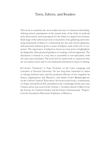 Texts, editors, and readers: methods and problems in Latin textual criticism