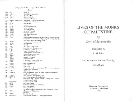 Lives of the Monks of Palestine by Cyril of Scythopolis