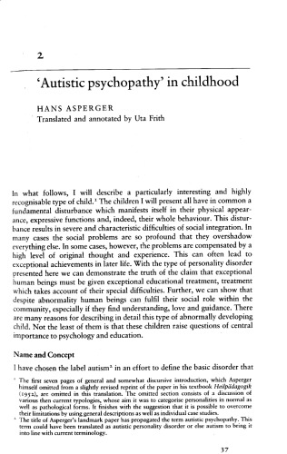 Autistic Psychopathy in Childhood