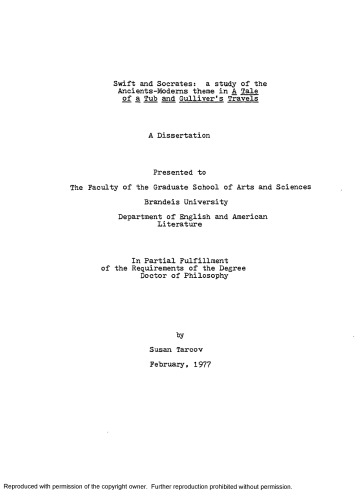 Swift and Socrates : a study of the ancients-moderns theme in A tale of a tub and Gulliver’s travels