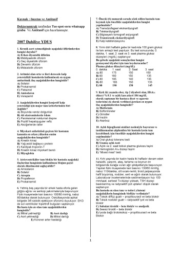 YDUS Dahiliye Soruları Cevaplı