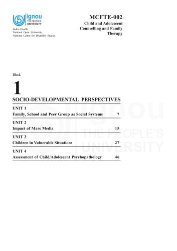 Master of Science in Counselling and Family Therapy (MSCCFT) 2nd Year (Part I)