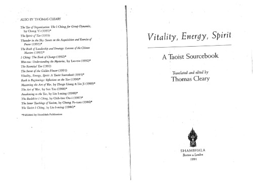 Vitality, Energy, Spirit: A Taoist Sourcebook