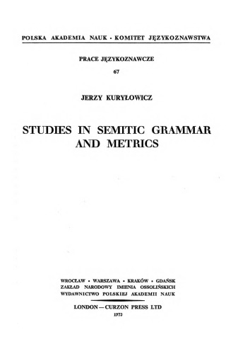 Studies in semitic grammar and metrics