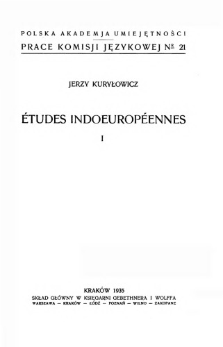 Études indoeuropéennes / 1.