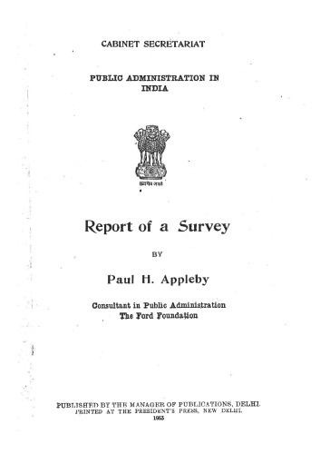 Public Administration in India- Report of a Survey