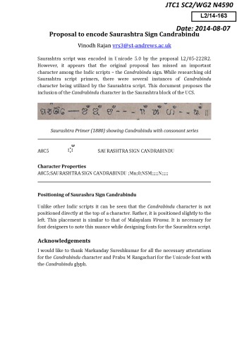 Proposal to encode Saurashtra Sign Candrabindu