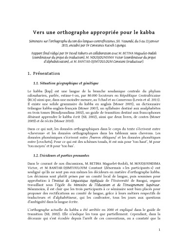 Vers une orthographe appropriée pour le kabba