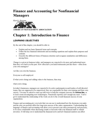 Finance and Accounting for Nonfinancial Managers