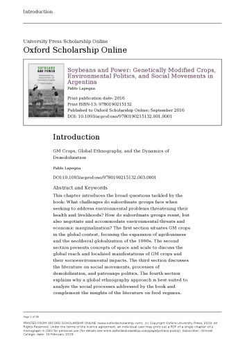 Soybeans and Power: Genetically Modified Crops, Environmental Politics, and Social Movements in Argentina