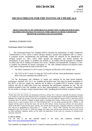 DRAFT UPDATED TG 455: PERFORMANCE-BASED TEST GUIDELINE FOR STABLY TRANSFECTED TRANSACTIVATION IN VITRO ASSAYS TO DETECT ESTROGEN RECEPTOR AGONISTS AND ANTAGONISTS