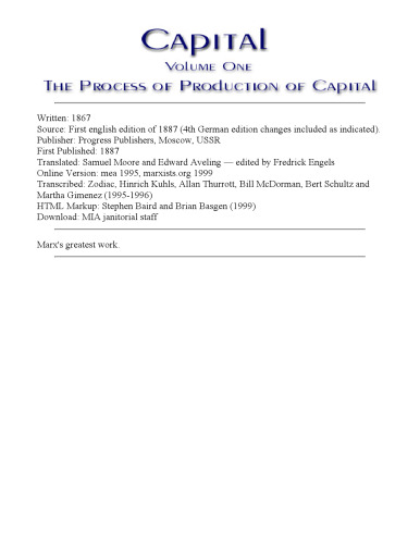 Capital: Volume I
