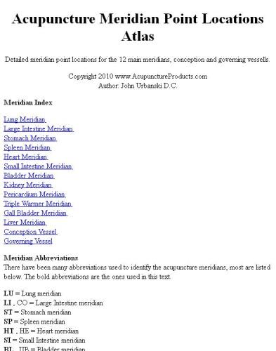 Acupuncture Meridian Point Locations Atlas