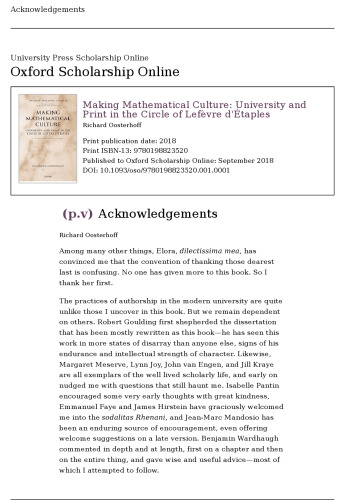 Making mathematical culture : university and print in the circle of Lefèvre d’Étaples