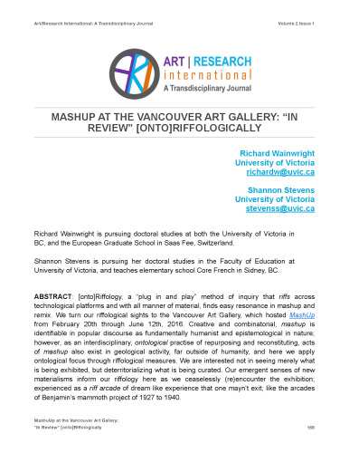 MASHUP AT THE VANCOUVER ART GALLERY: “IN REVIEW” [ONTO]RIFFOLOGICALLY