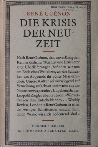 Die Krisis der Neuzeit