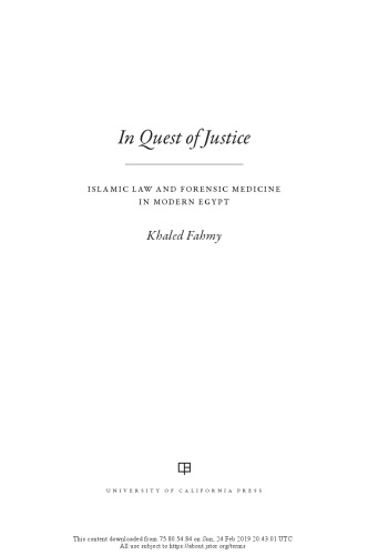 In Quest of Justice: Islamic Law and Forensic Medicine in Modern Egypt