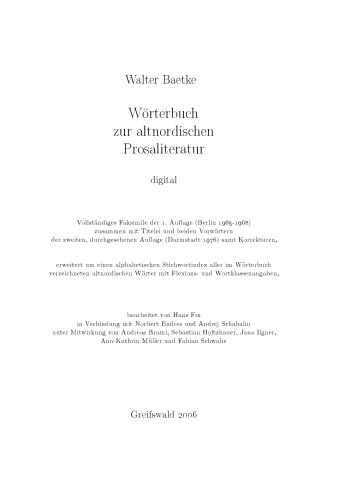 Wörterbuch zur altnordischen Prosaliteratur