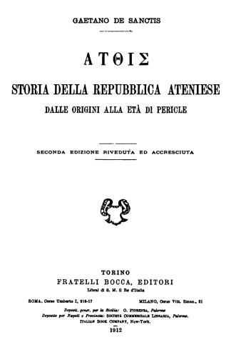 Atthis: Storia della repubblica ateniese dalle origini alla età di Pericle