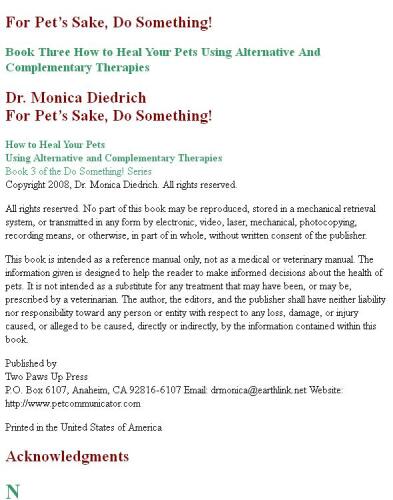 For Pet’s Sake Do Something! Book Three - How to heal your Pets using Alternative and Complementary Therapies (For Pet’s Sake, Do Something)