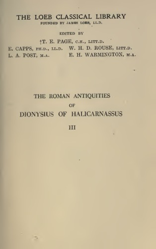 THE ROMAN ANTIQUITIES OF DIONYSIUS OF HALICARNASSUS VOL.III