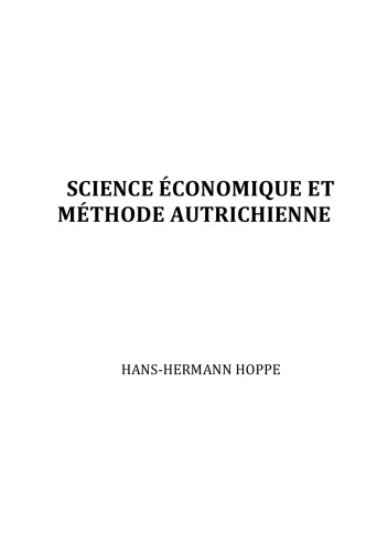 Science Économique et Méthode Autrichienne
