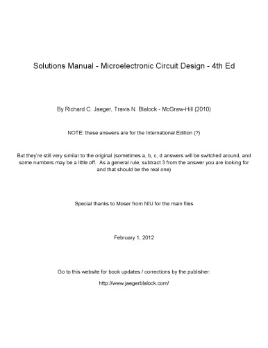 Solution Manual - Microelectronic Circuit Design - 4th Edition