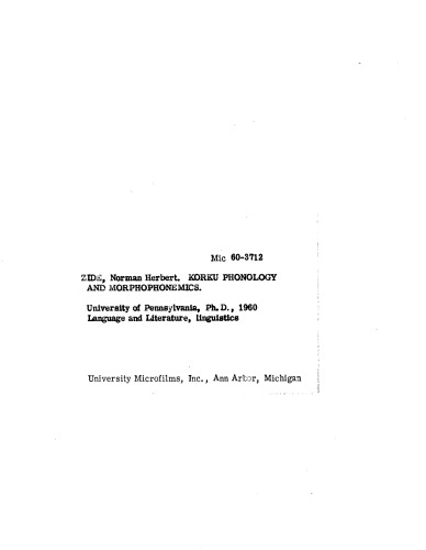 Korku Phonology and Morphophonemics