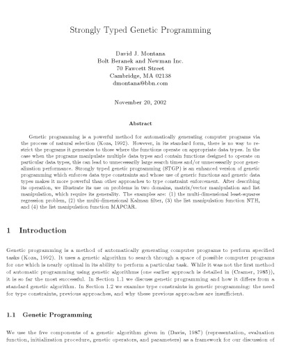 Strongly Typed Genetic Programming